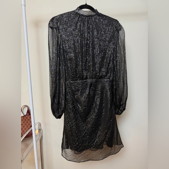 Maje Dresses & Skirts - Maje Black Metallic Sheer Long-Sleeve Mini Silk Dress